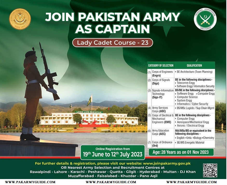 JOIN PAKISTAN ARMY AS A CAPTAIN THROUGH LADY CADET COURSE LCC-23 ...